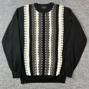 Miko Mens 3D Knit Sweater L Black Textured Geometric Stretch Retro 80s Grandpa‎